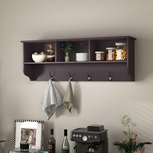 Gzxs Entryway Wood Coat Rack with 4 Hooks Modern Wall Mounted Storage Shelf , Espresso