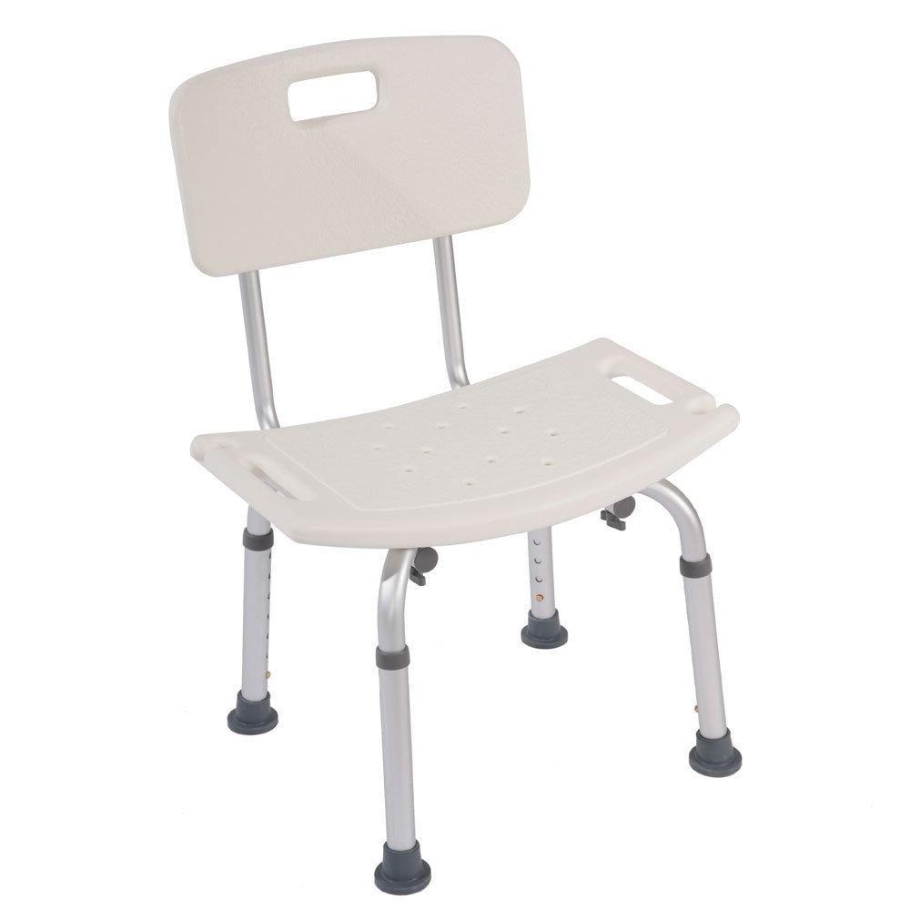 Adjustable White Plastic Bath Shower Chair with Backrest