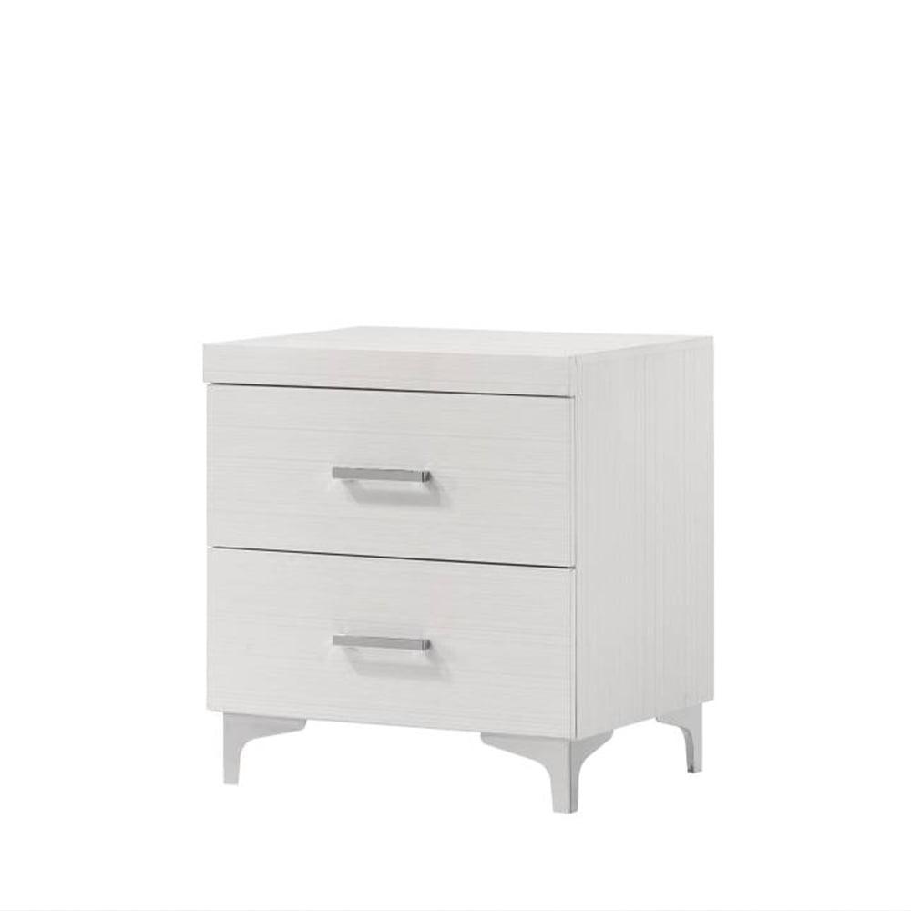 White 2-Drawer Nightstand with Metal Bar Handles