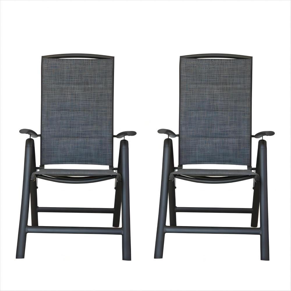 Gzxs Patio Dining Chairs Set of 2, Portable Aluminium Frame Folding Chairs with Armrests and High Backrest for Camping, Lawn Yard Beach, Double-Layered Textilene Fabric, Dark Gray