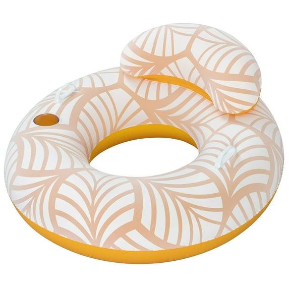 Bestway Bestway H2OGO! Comfort Plush Deluxe Swim Tube 46.5" x 46"  - Yellow & White, Inflatable Water Float, Built-In Cupholder