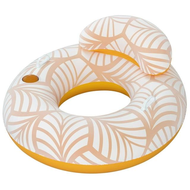 Bestway Bestway H2OGO! Comfort Plush Deluxe Swim Tube 46.5" x 46"  - Yellow & White, Inflatable Water Float, Built-In Cupholder