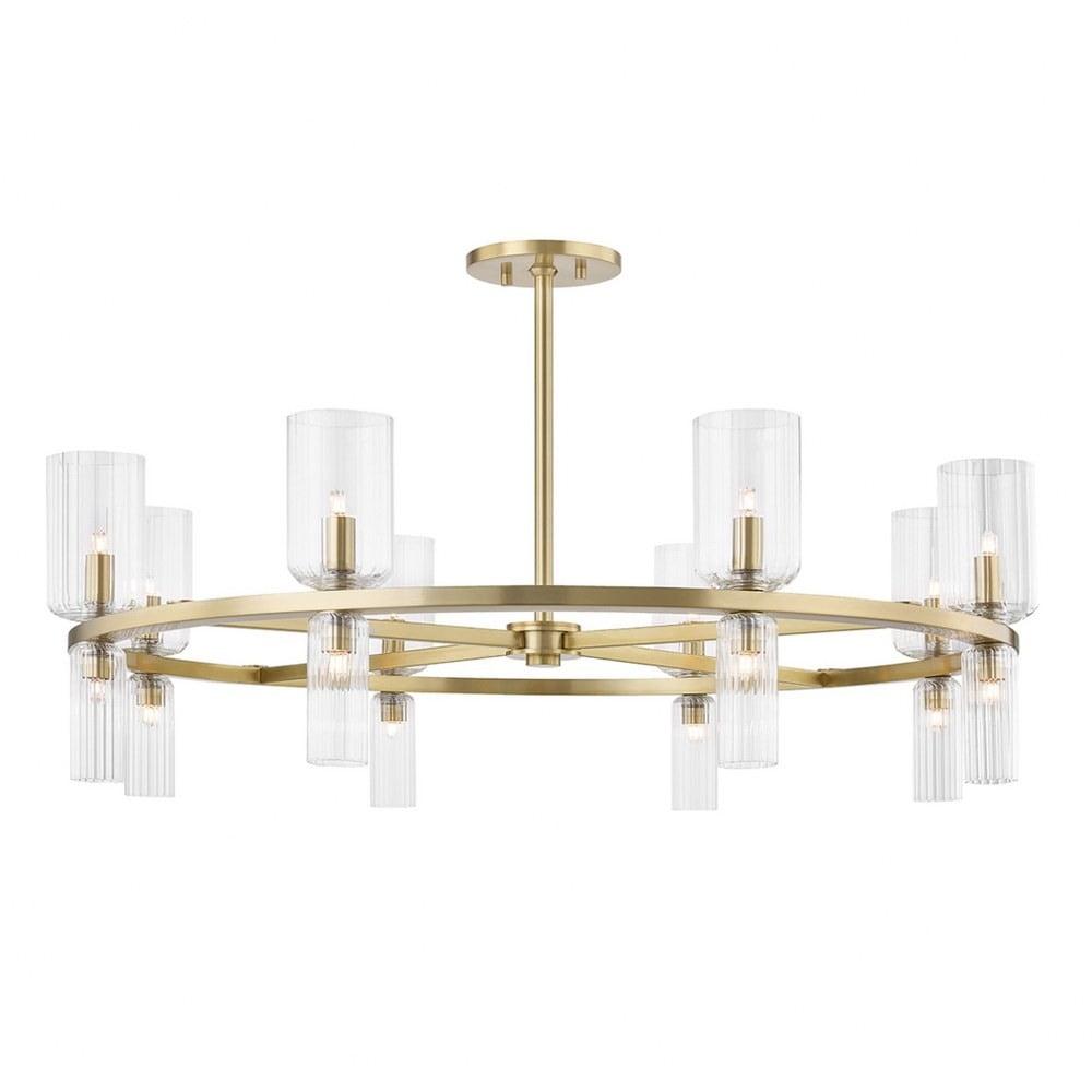 Tabitha 16-Light Dual-Shade Glass Chandelier in Aged Brass