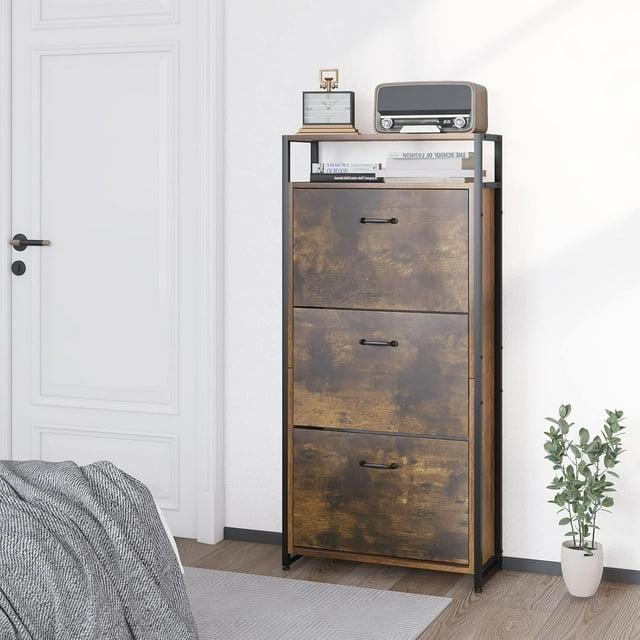 Rustic Style Wooden Shoe Cabinet with 3 Drawers for Entryway ,Living Room,Balcony