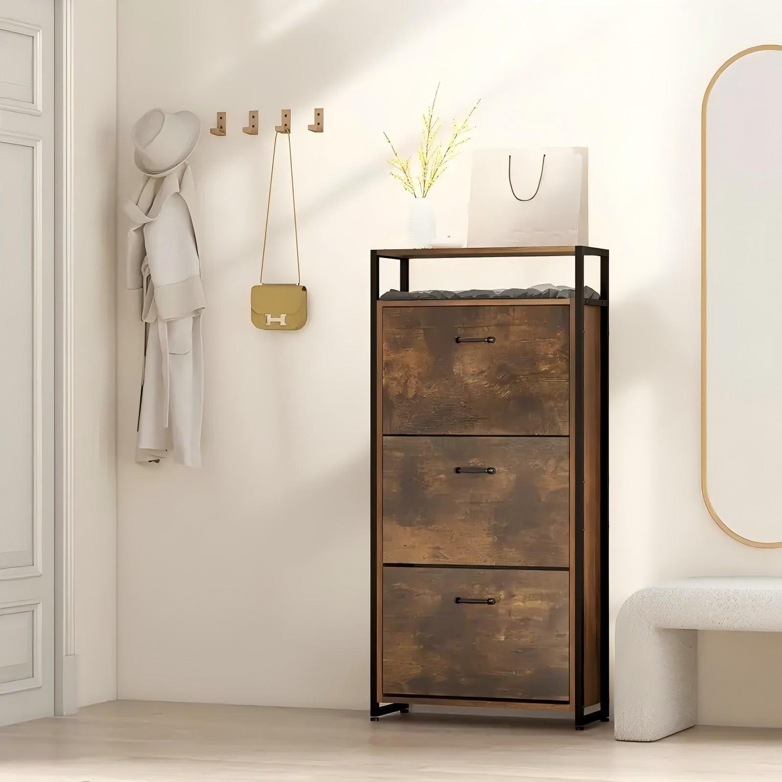 Rustic Style Wooden Shoe Cabinet with 3 Drawers for Entryway ,Living Room,Balcony