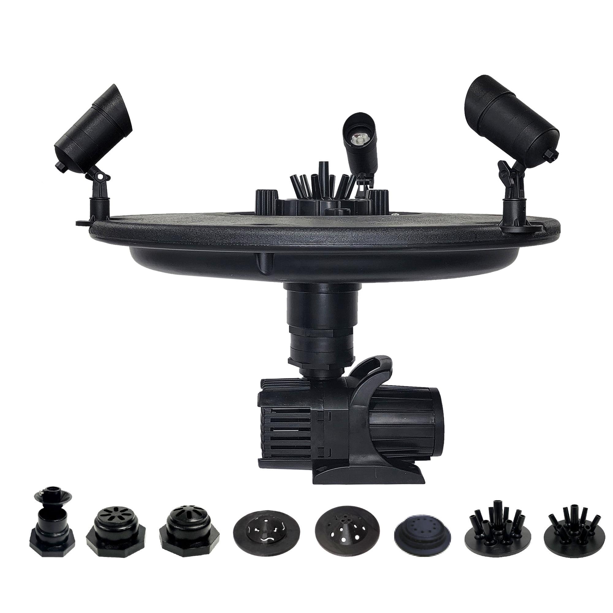 3/4 HP Floating Fountain - 8,000 GPH Submersible Pump - 100 ft Cord - 11 Spray Patterns & Color-Changing LED Light