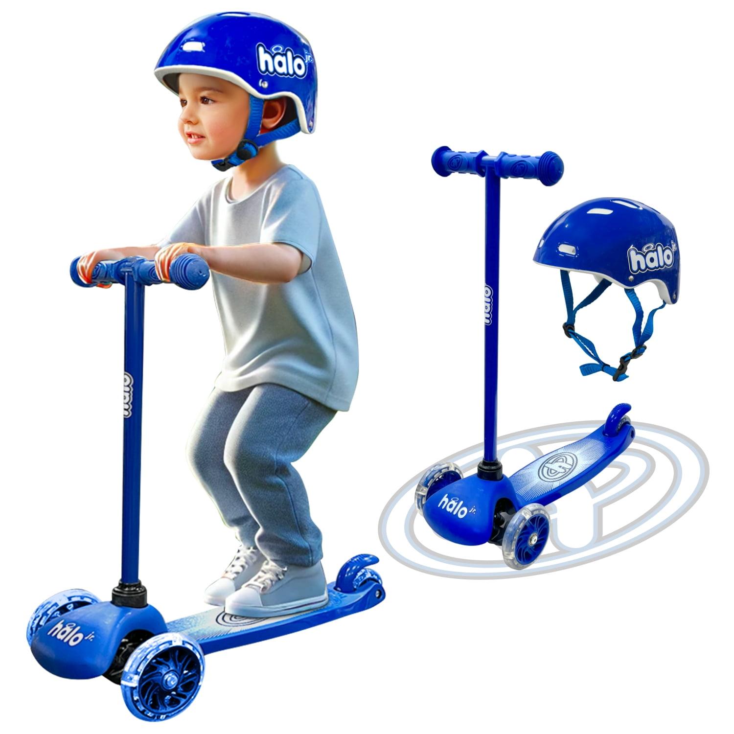 HALO Rise Above Jr 3 Wheel Scooter and Helmet Combo - Blue - Light Up Wheels + Size Adjustable Helmet