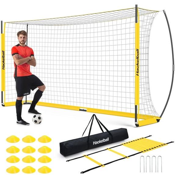 HAOKELBALL Soccer Goal with Agility Ladder and 12 Soccer Cones 12x6 ft Soccer Net for Backyard Quick Setup Portable Soccer Goals with Upgraded Goal Posts and Carry Bag