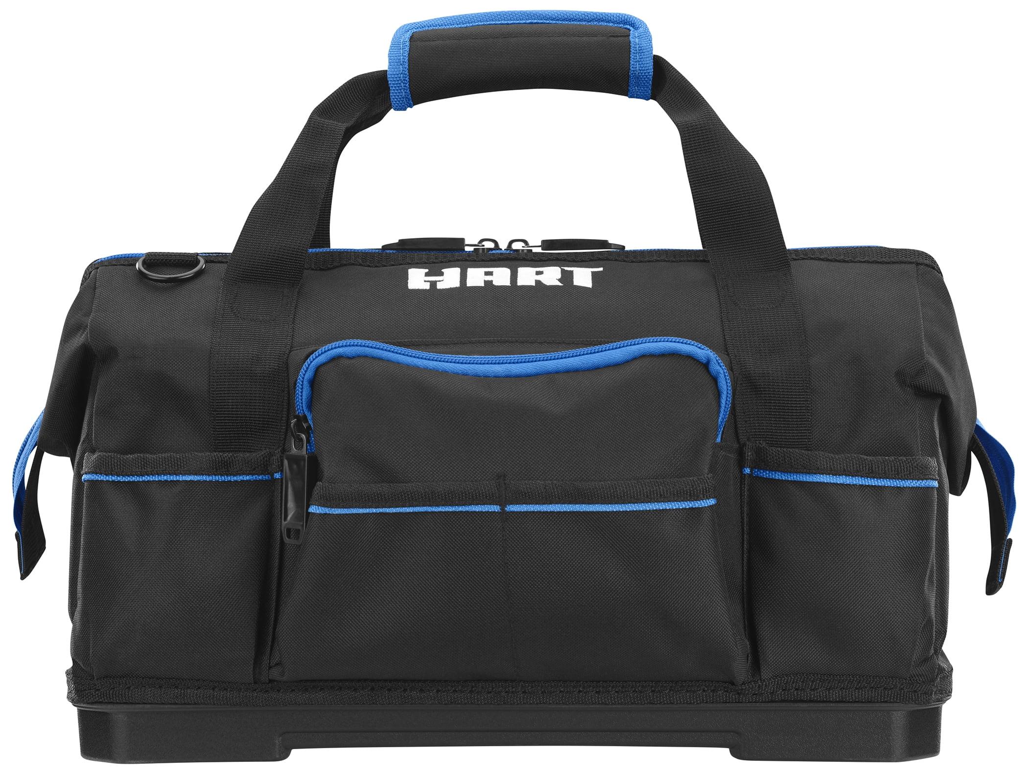 HART 16-inch Hard Bottom Tool Bag, Waterproof Base, Black and Blue