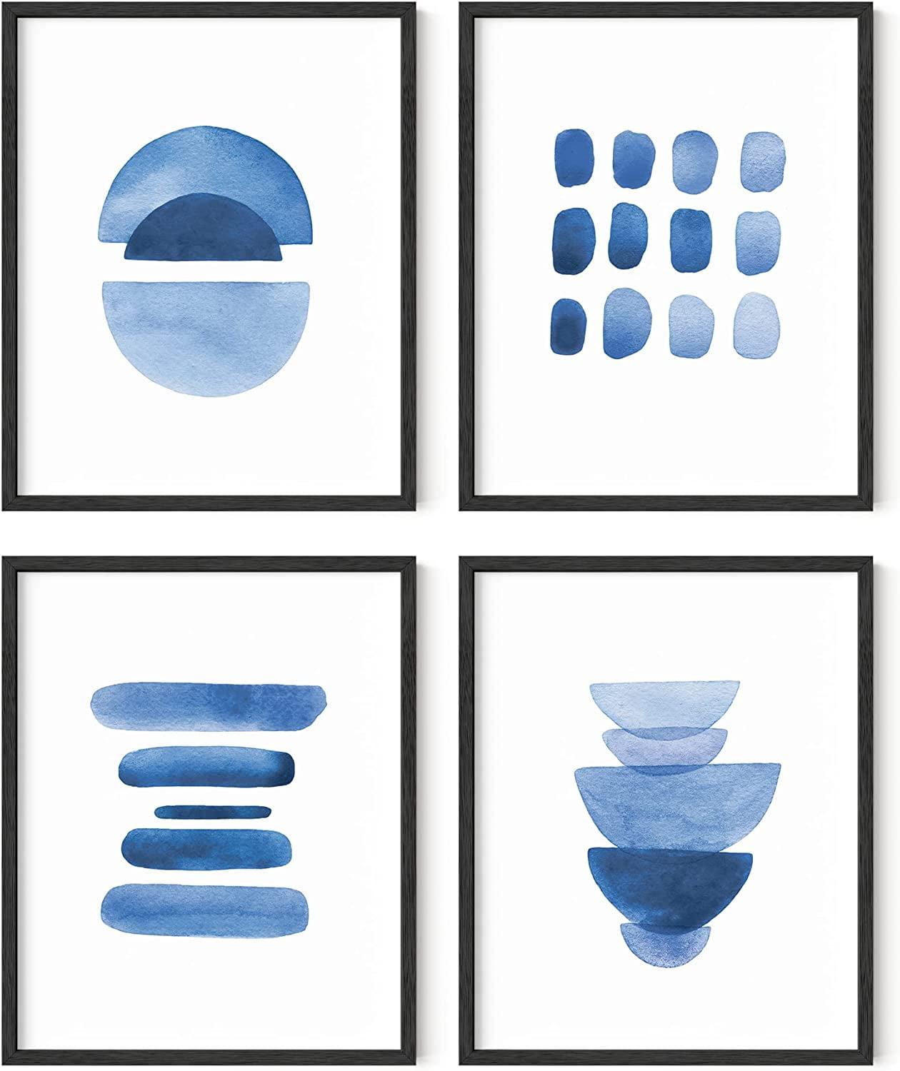 16x20 Abstract Blue Geometric Wall Art Set with Black Frames