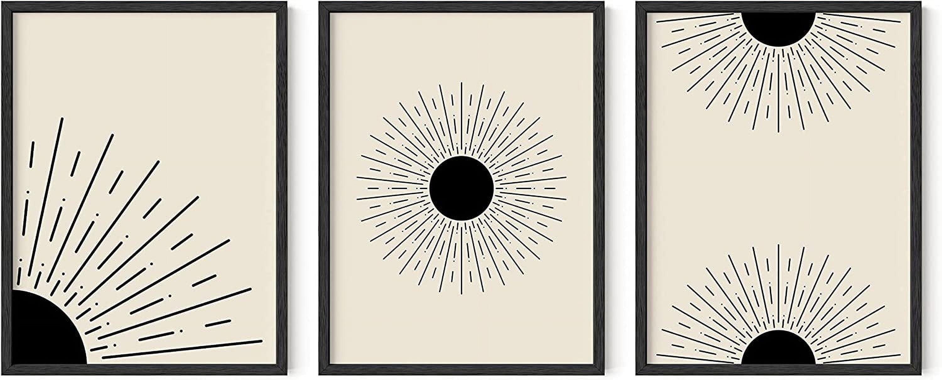 Set of 3 Beige and Black Geometric Sun Prints