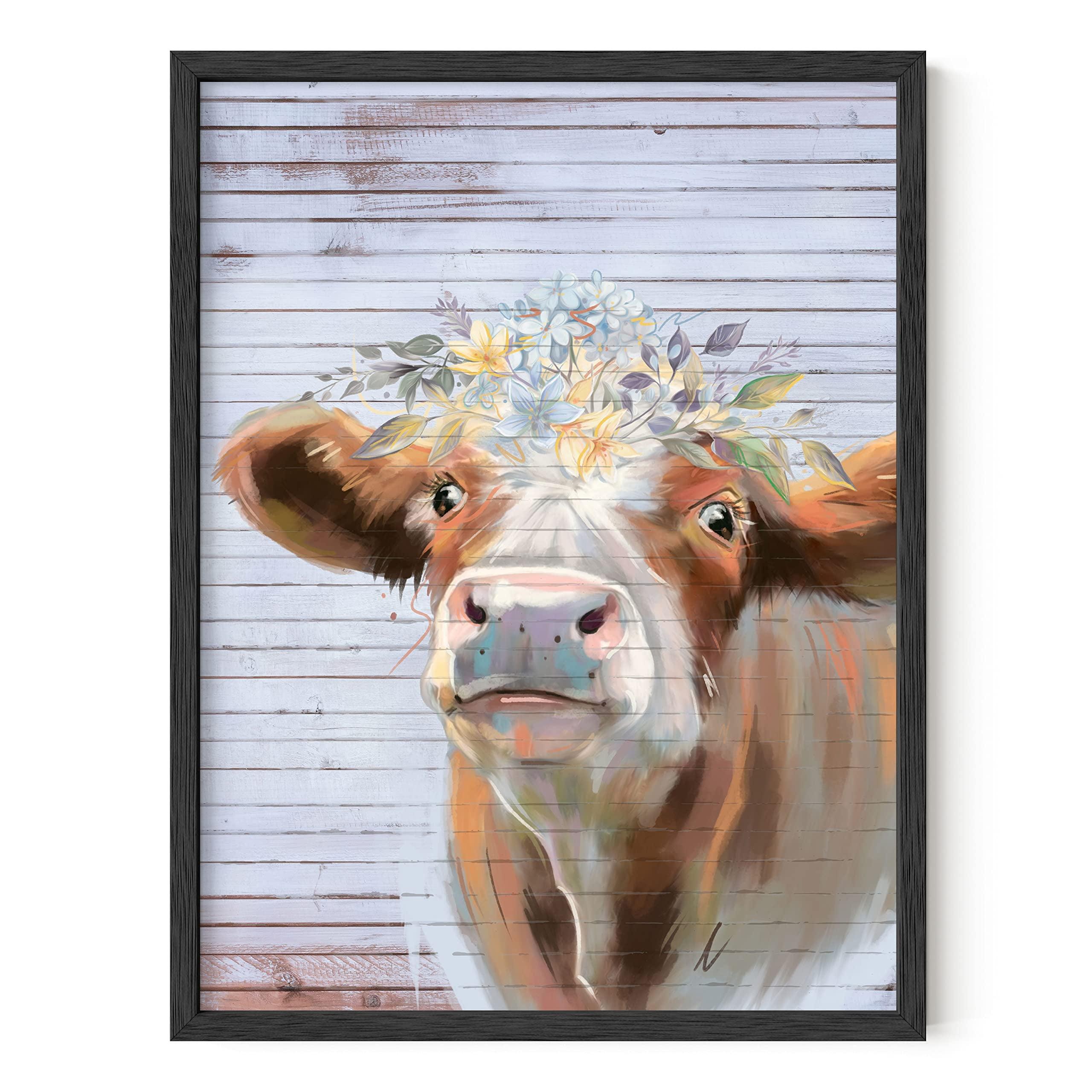 Floral Cow Portrait Canvas Print for Kids' Nursery