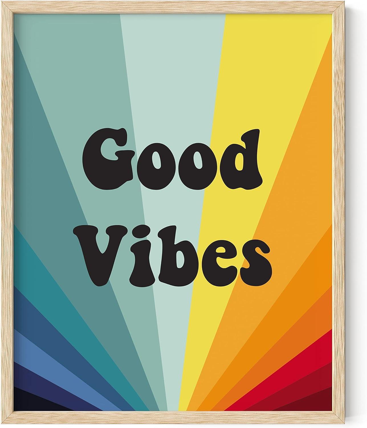 HAUS AND HUES Dope Posters Good Vibes Wall Decor - Good Vibes Only Wall Decor and Retro Posters | Good Vibes Only Wall Art and Retro Posters for Room Aesthetic Hippie Posters BEIGE FRAMED 12" x 16"