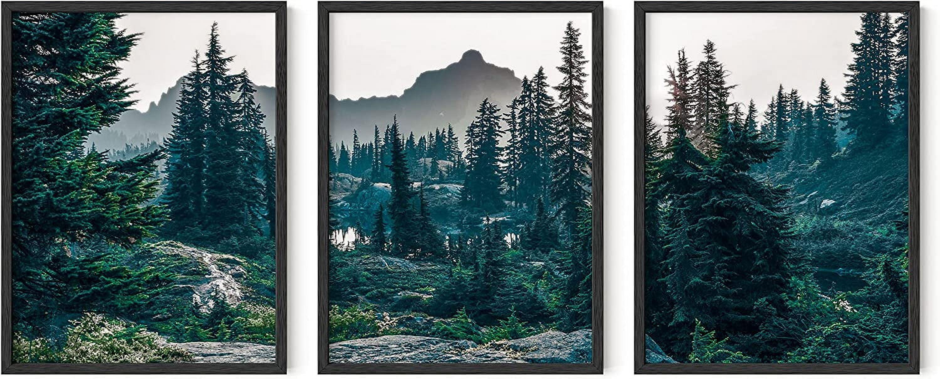 Forest Landscape Framed Poster Set with Oak Frames