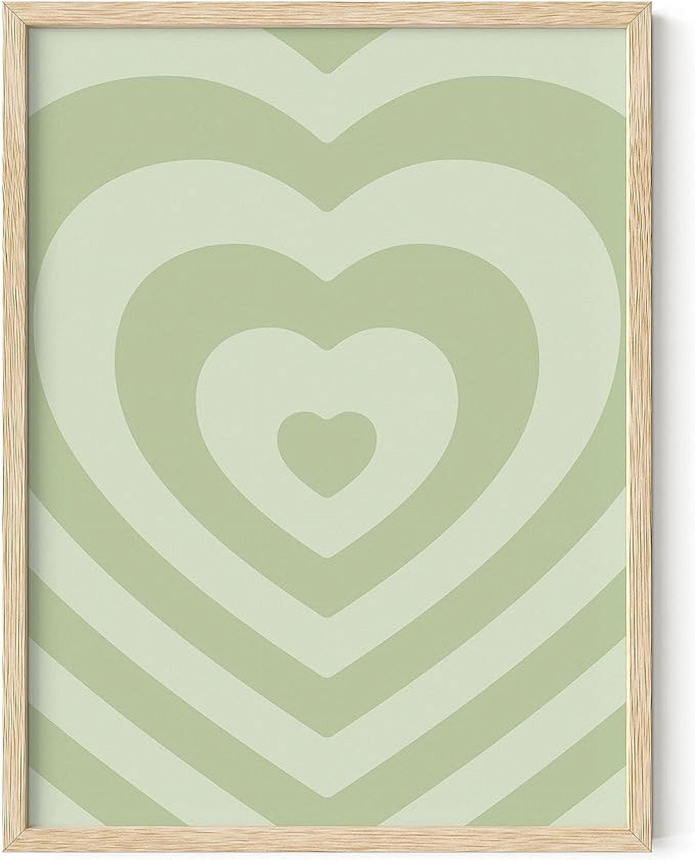 Sage Green Abstract Heart Poster with Beige Oak Frame