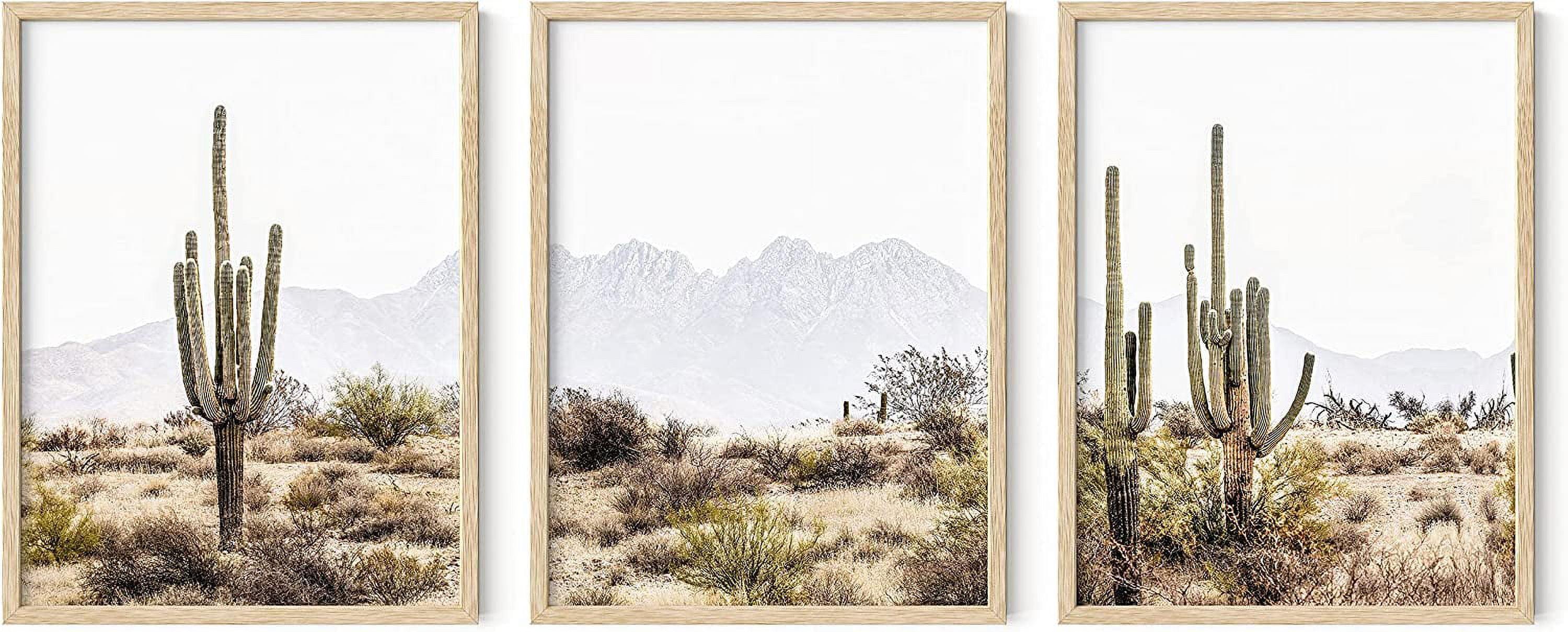 Beige Framed Desert Landscape Cactus Wall Art Set