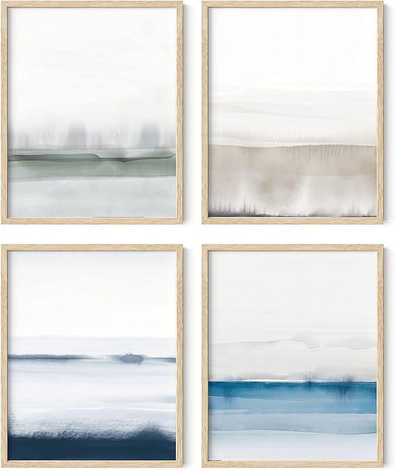 HAUS AND HUES Landscape Painting - Set of 4 Nature Posters, Abstract Painting, Poster Nature Landscape Art, Blue Artwork Nature, Serene Pictures, Nature Paintings For Living Room (Unframed, 8x10)