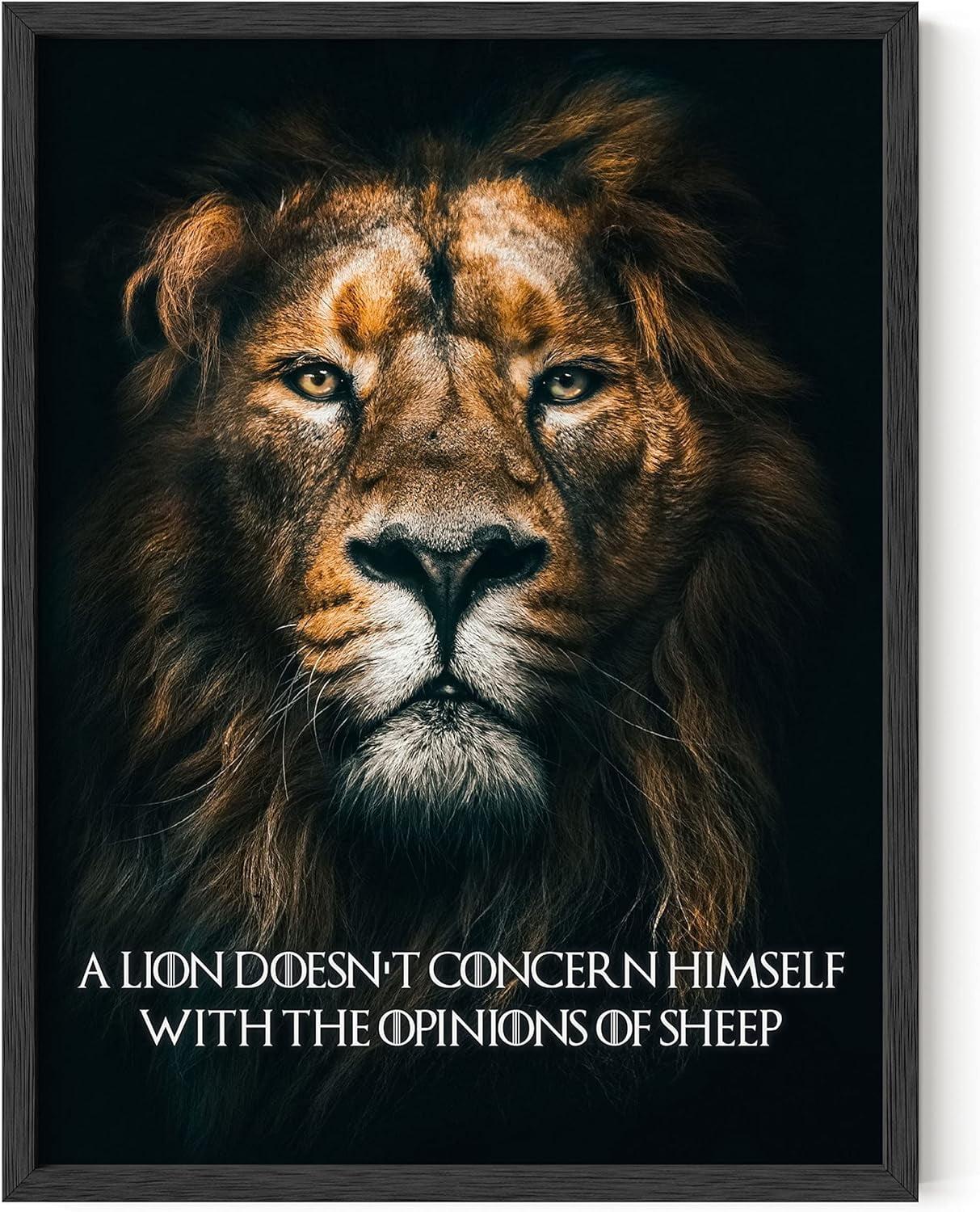 Inspirational Lion Quote Wall Art in Black Frame, 12x16