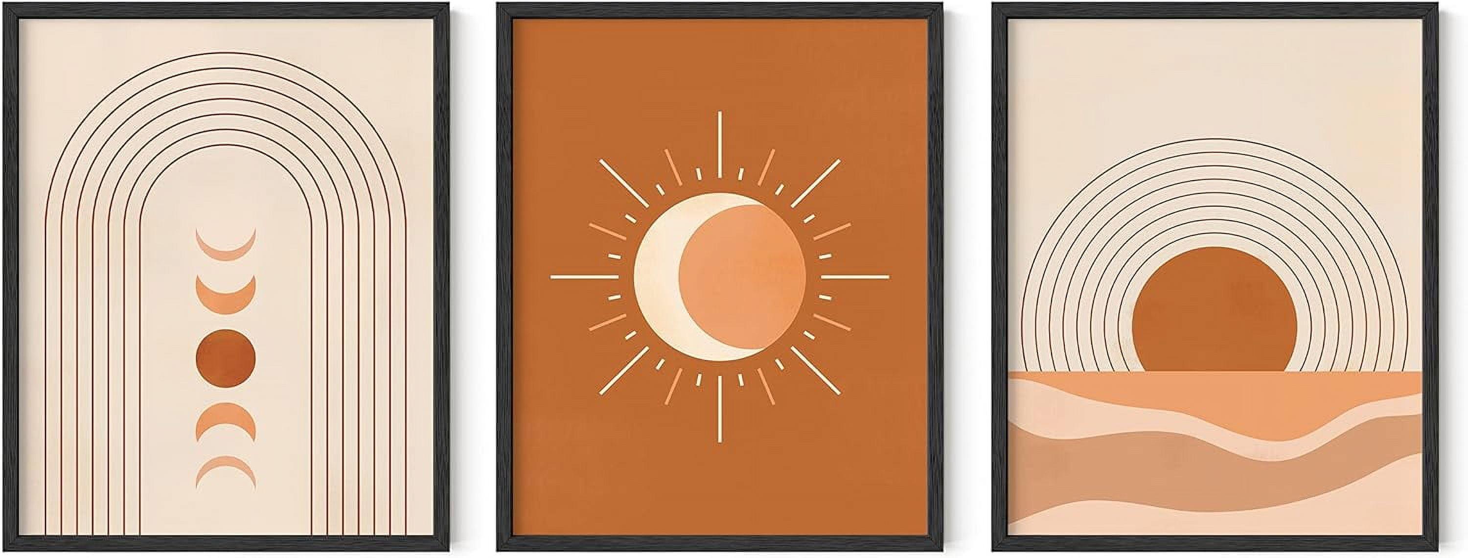 HAUS AND HUES Mid Century Wall Art and Terracotta Decor Set of 3 Mid Century Art Prints | Moon Wall Art | Boho Art Wall Decor | Mid Century Modern Wall Art (8"x10", Unframed)