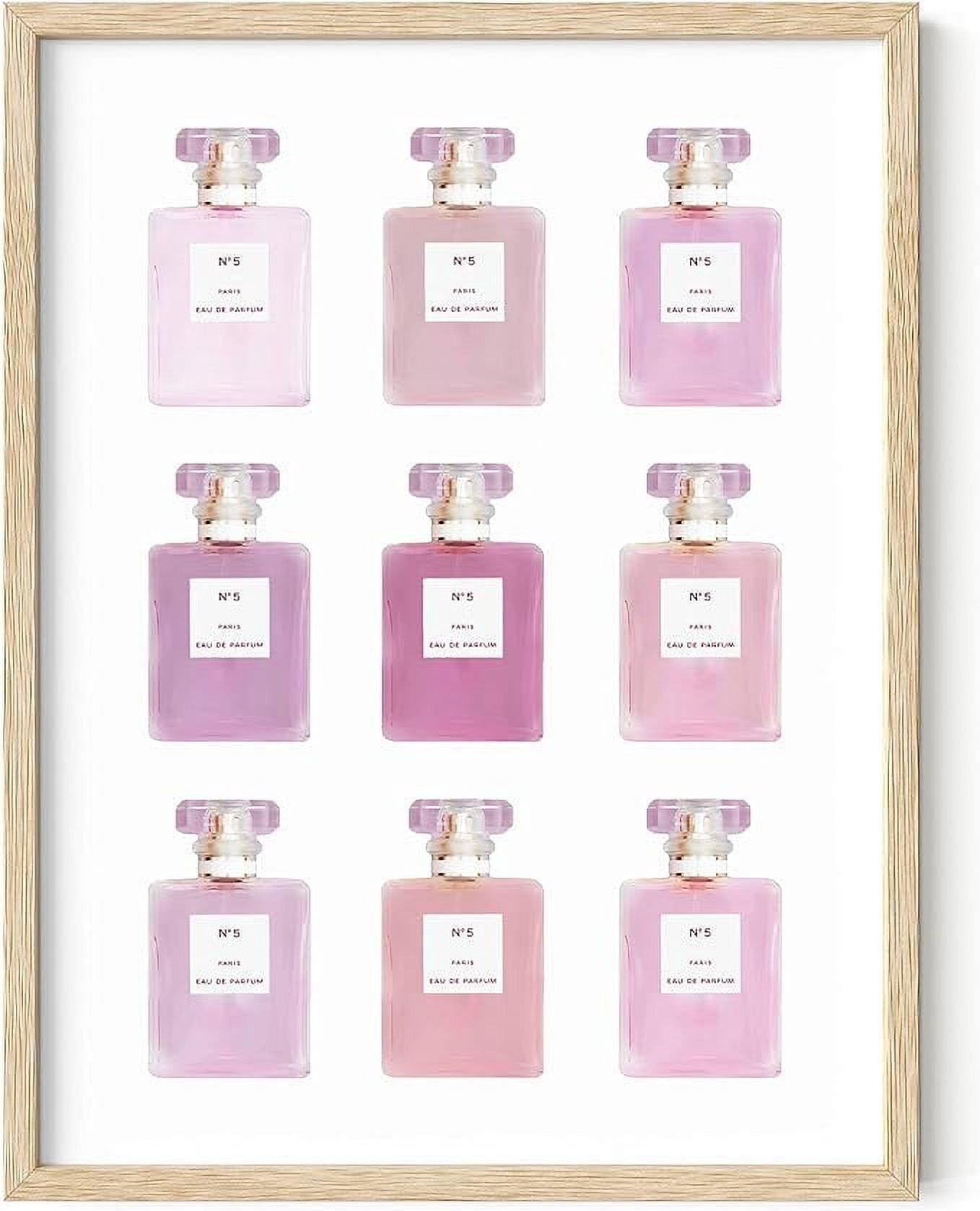 HAUS AND HUES Wall Art Eau De Parfum | Blush Pink Wall Decor Fashion Wall Art for Women Pink Wall Art for Bedroom Vanity Room Wall Art | BEIGE FRAMED 12” x16”