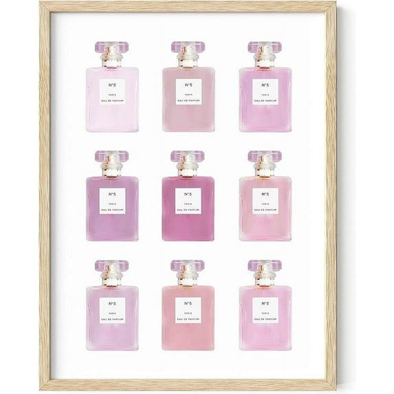 HAUS AND HUES Wall Art Eau De Parfum | Blush Pink Wall Decor Fashion Wall Art for Women Pink Wall Art for Bedroom Vanity Room Wall Art | BEIGE FRAMED 12” x16”
