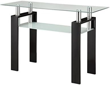 Contemporary 48" Sofa Console Table with Frosted Glass Shelf, Chrome & Black