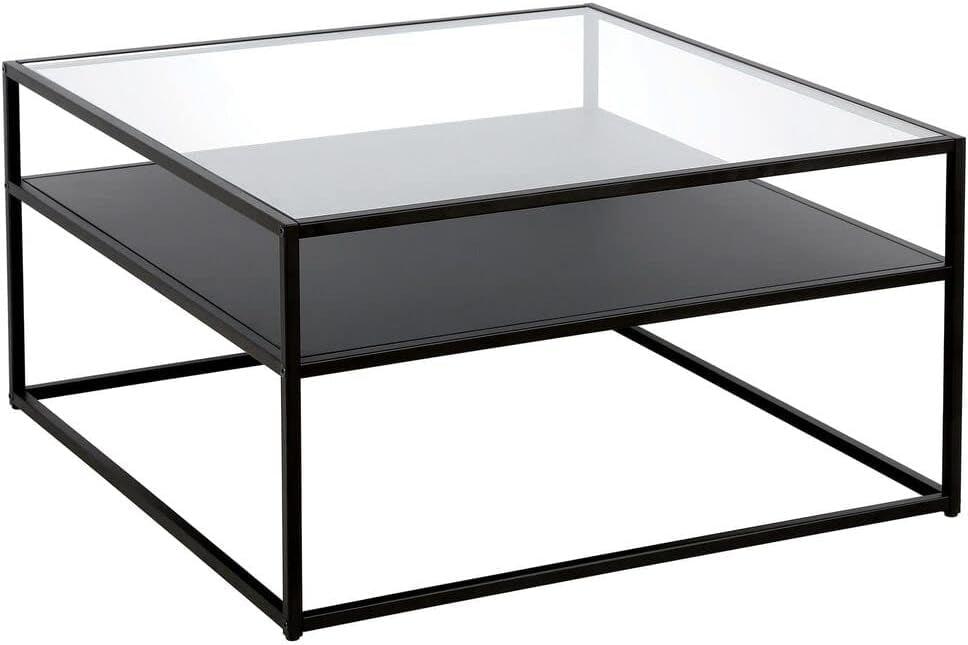 Retro-Inspired Blackened Bronze Square Coffee Table with Glass Top