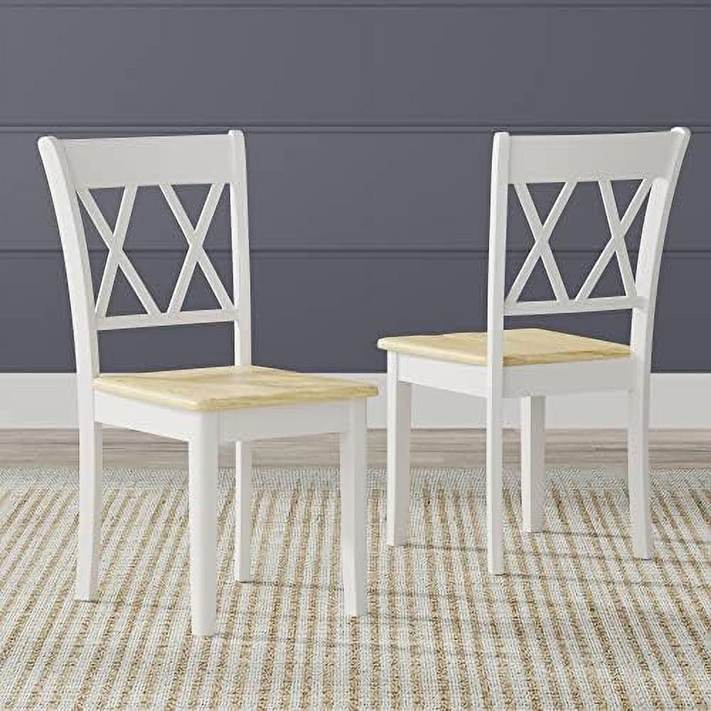 Sustainably-Sourced Cross Back Solid Wood Dining Chairs in White/Natural (Set of 2)