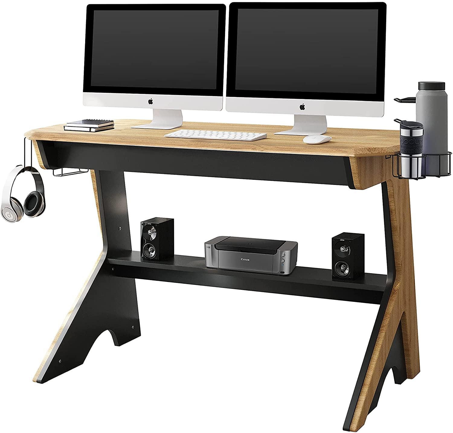 HBBOOMLIFE Home Office Computer Writing Desk Workstation with Two Cupholders and Headphone Hook-Pine 50" W x 22.5" D x 29.5" H