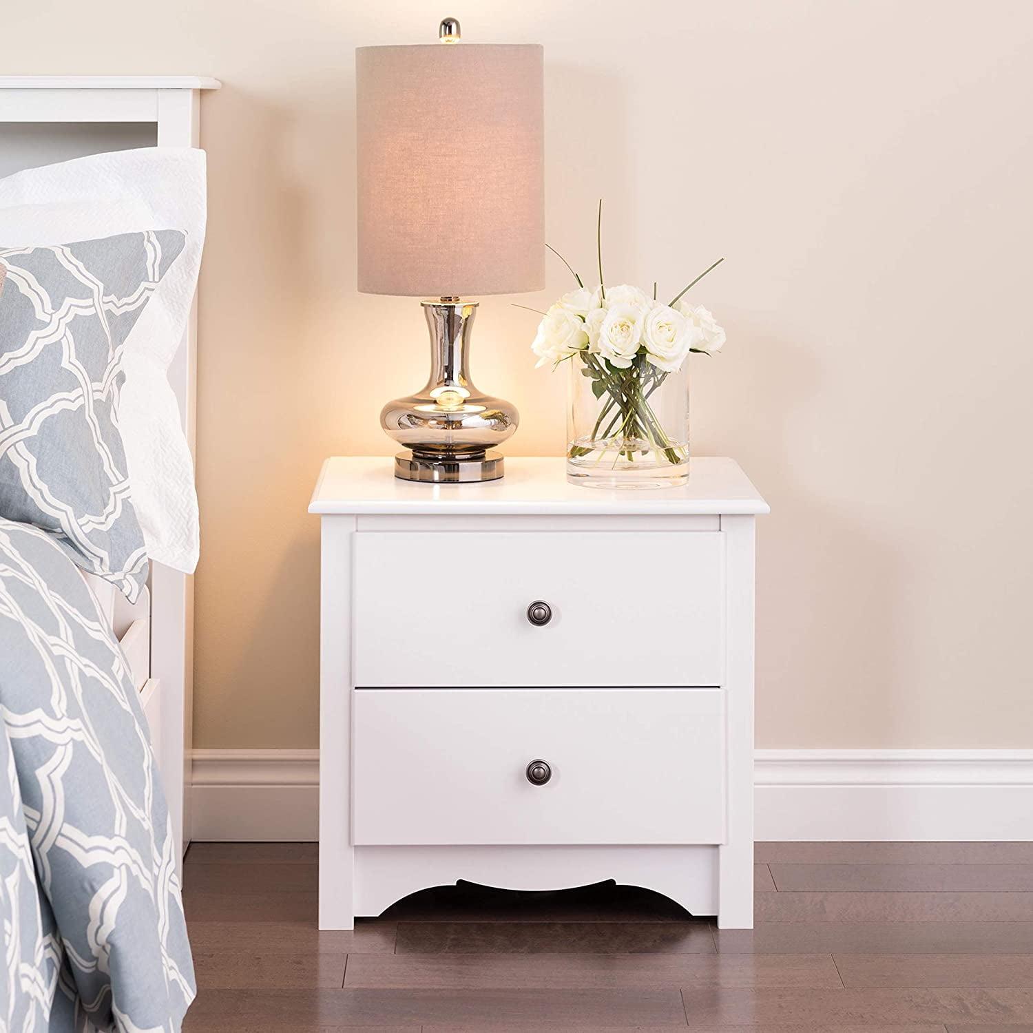 White 2-Drawer Wooden Nightstand with Pewter Knobs