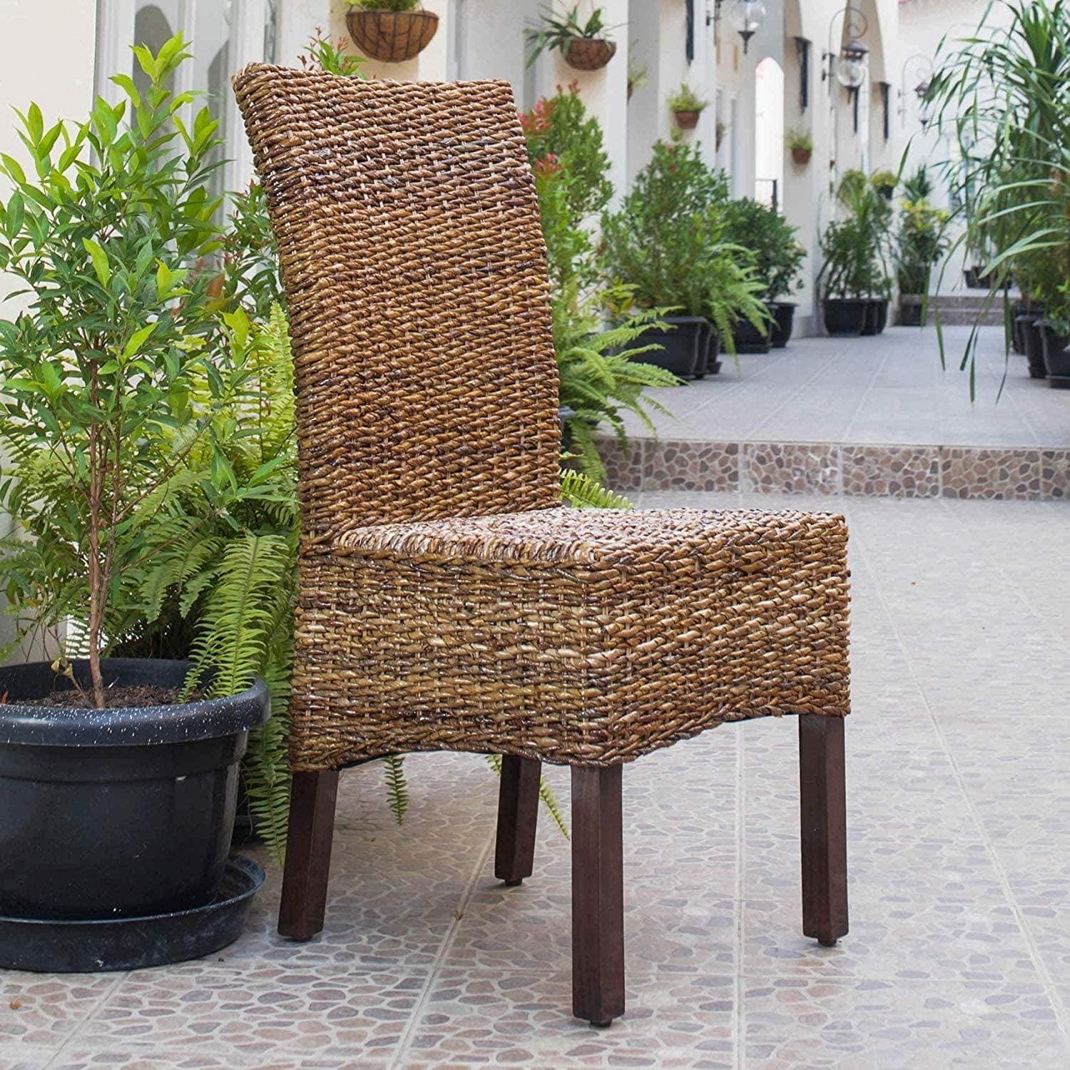 Elegant Arizona Hand-Woven Abaca and Mahogany Side Chair Set