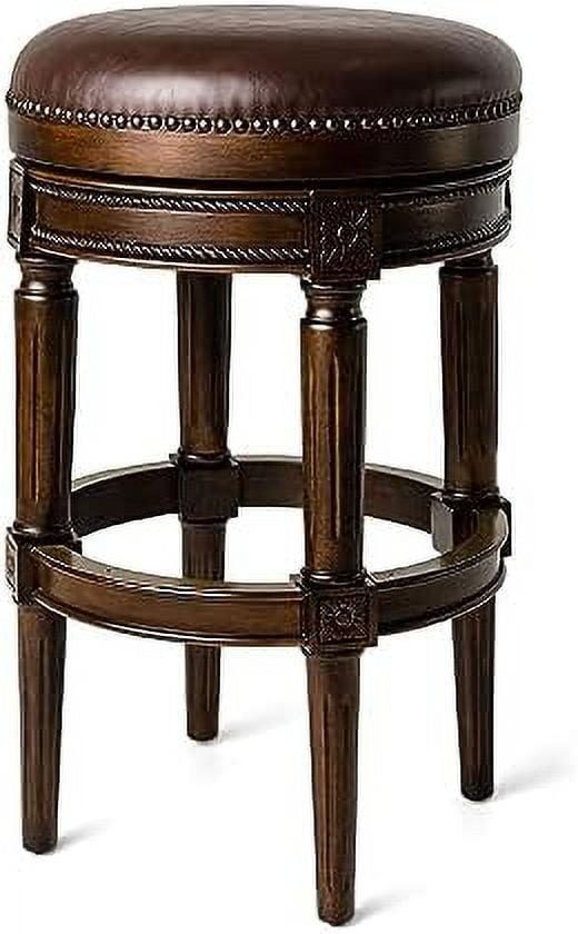 Dark Walnut Backless Swivel Bar Stool with Leather Seat