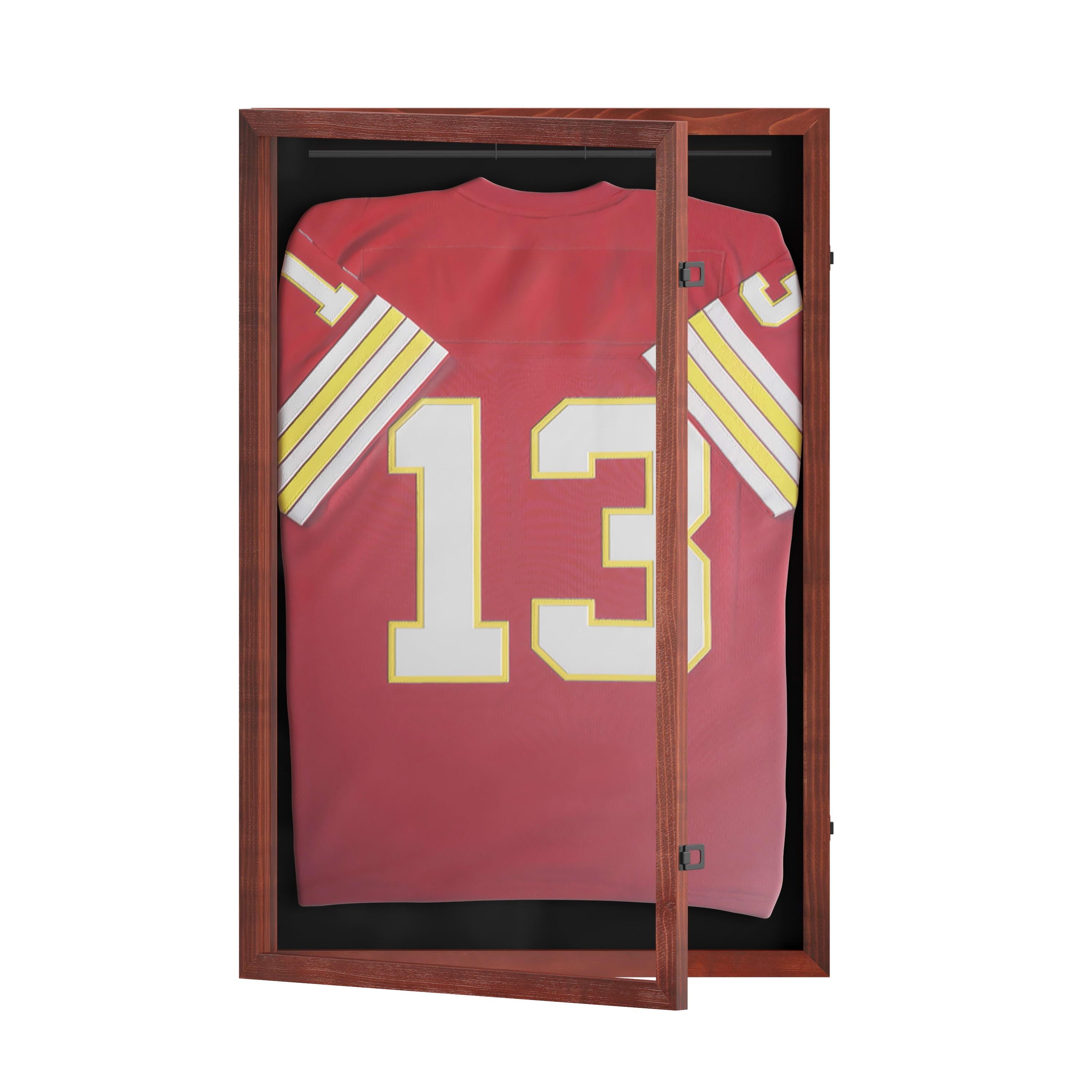 HBCY Creations 24x36 Mahogany Jersey Display Case - Solid Wood with UV Treated Acrylic Window - Anti-Theft Lock with 2 Keys - For All Types of Jerseys