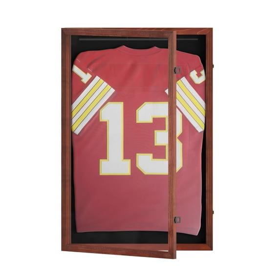 HBCY Creations 24x36 Mahogany Jersey Display Case - Solid Wood with UV Treated Acrylic Window - Anti-Theft Lock with 2 Keys - For All Types of Jerseys