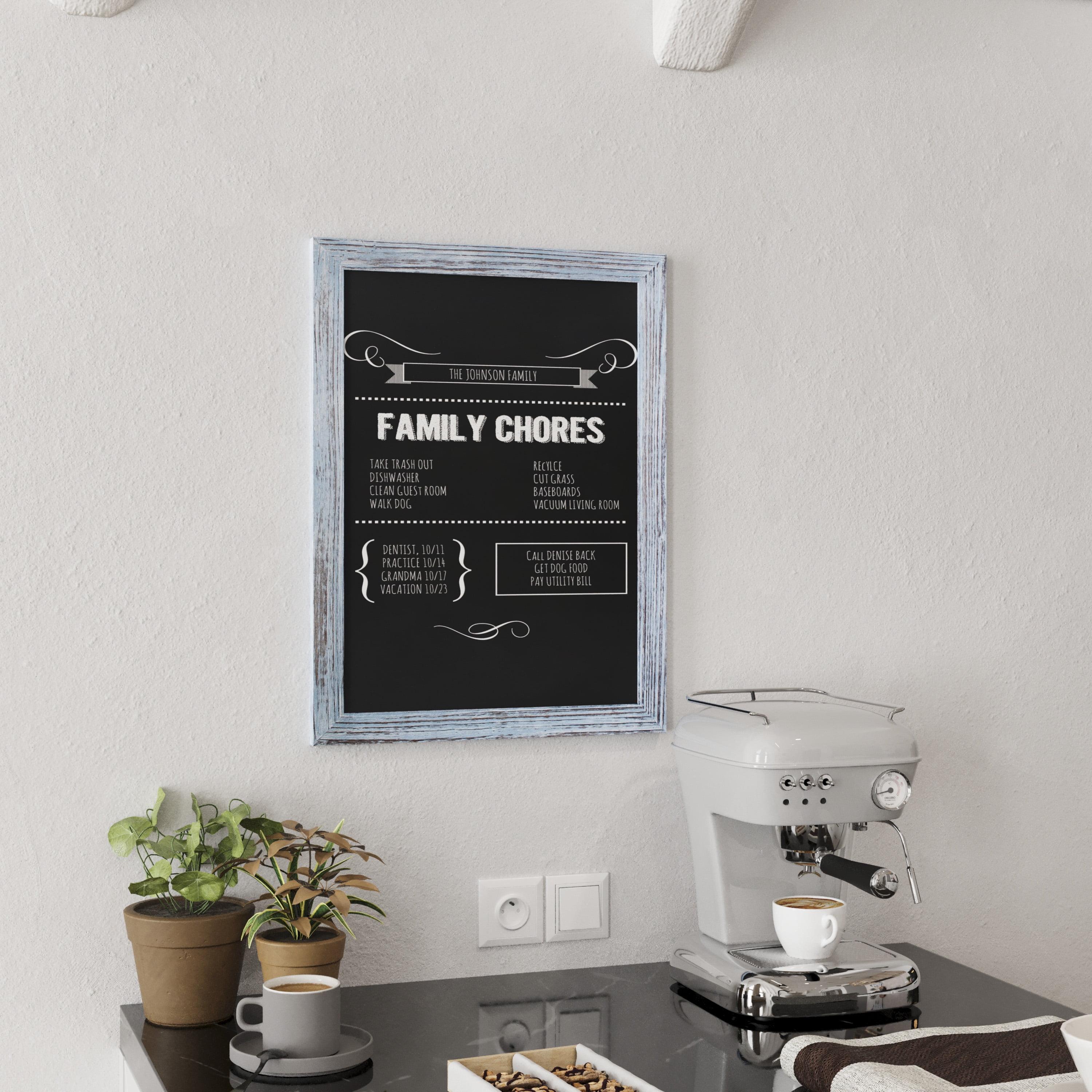 HBCY Creations Rustic Blue Magnetic Wall Chalkboard, 18" x 24", Framed Decorative Chalkboard with Eraser - For Kitchen, Weddings, Restaurant Menus and More!