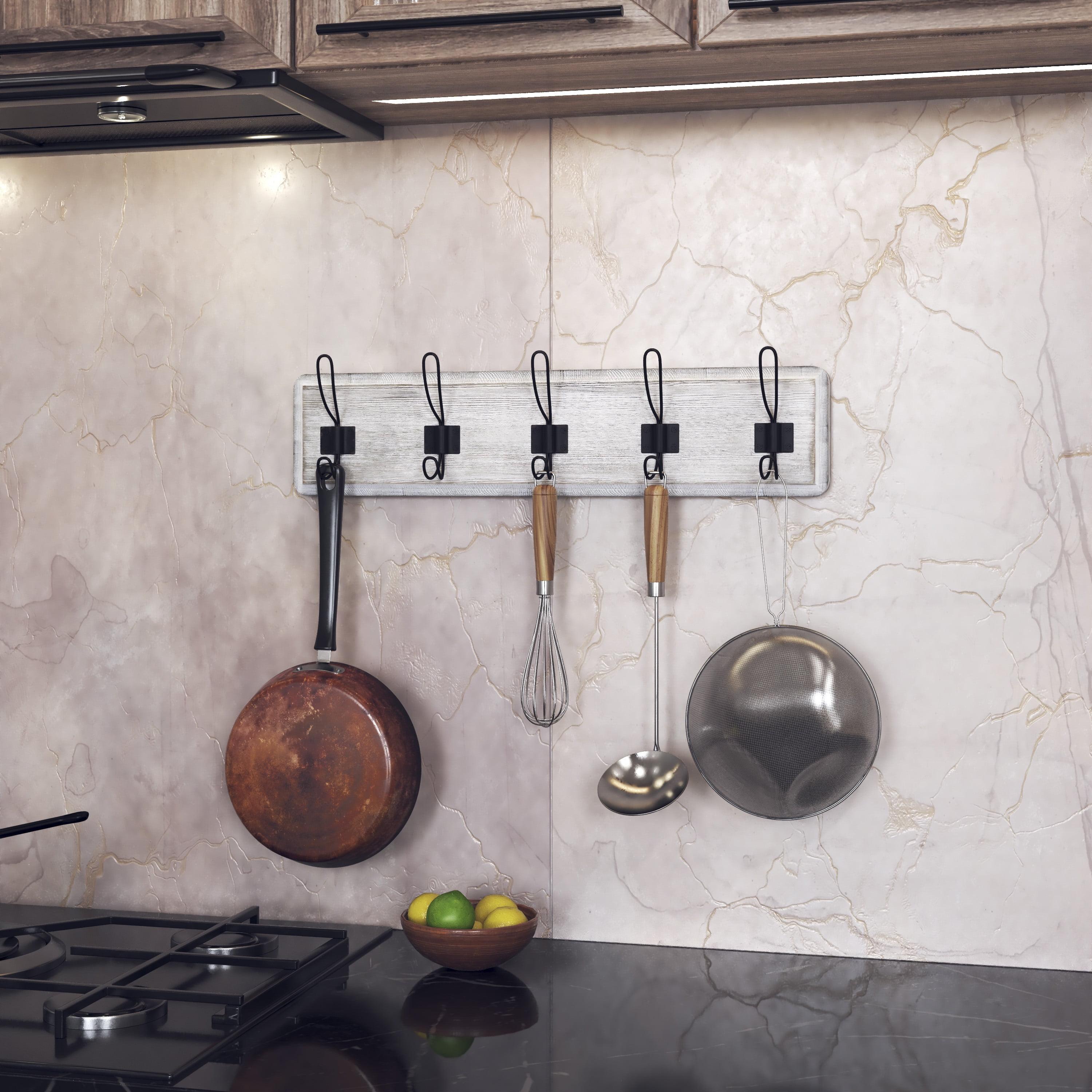 HBCY Creations Rustic Coat Rack with 5 Hooks - White Wash Wall Mount 24" Coat Rack - Solid Pine Wood Entryway Hanger - Farmhouse Coat Rack for Kitchen, Bedroom