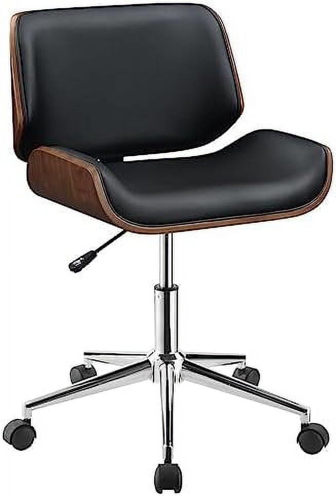 Black Leather Swivel Armless Desk Chair with Metal Base