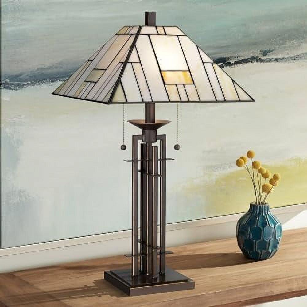 Franklin Iron Works Wrought Tiffany Style Table Lamp 26 1/4" High Bronze Art Deco Stained Glass for Bedroom Living Room Bedside Nightstand Office Kids