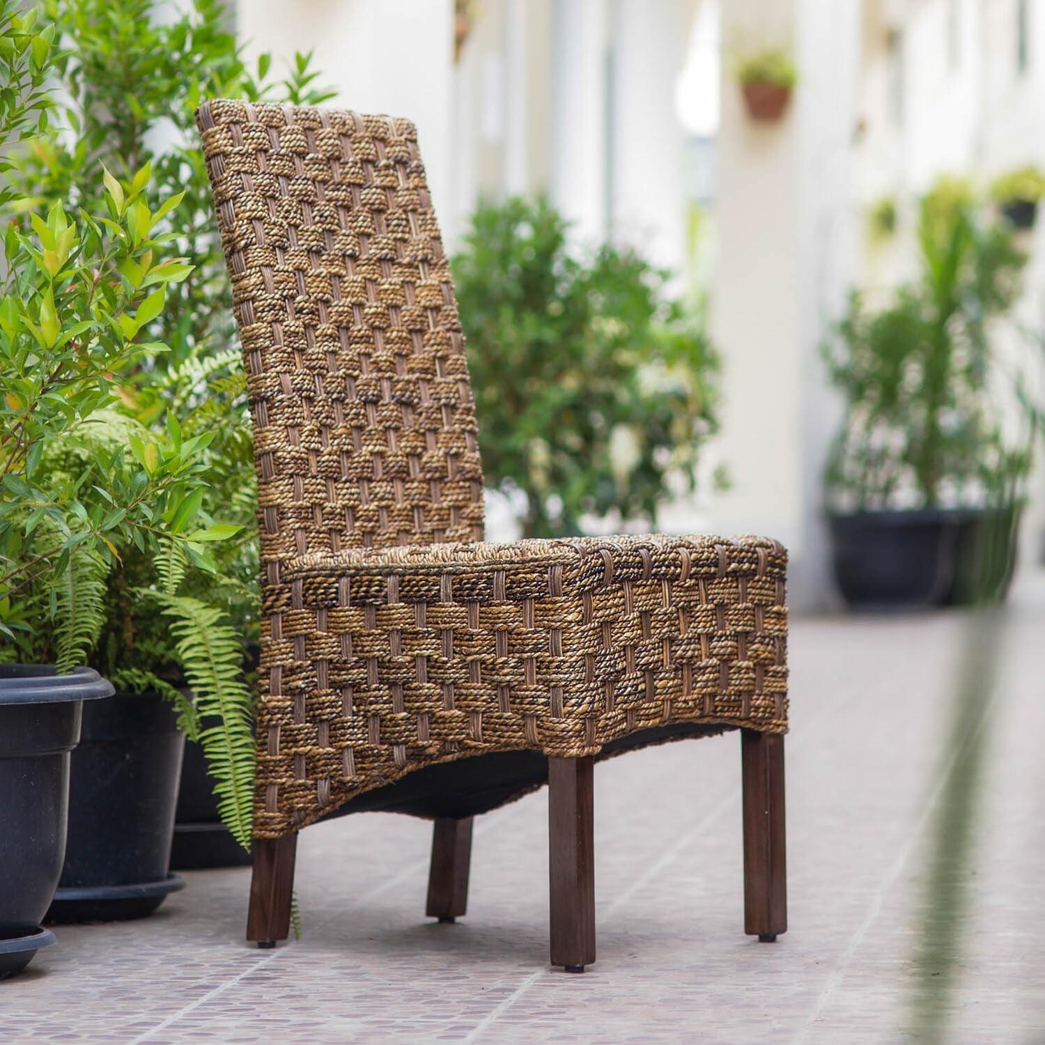 International Caravan  Manila Abaca & Rattan Wicker Dining Chair, Brown Mahogany