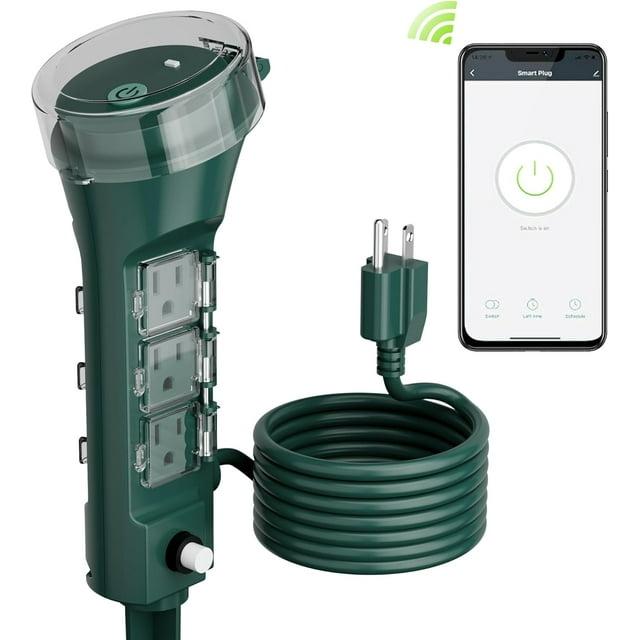 HBN Outdoor Smart Plug Waterproof WiFi Outdoor Outlet Timer with 6 Grounded Outlets, Remote & Voice Control Heavy Duty Yard Stake Plug Compatible with Alexa and Google Assistant