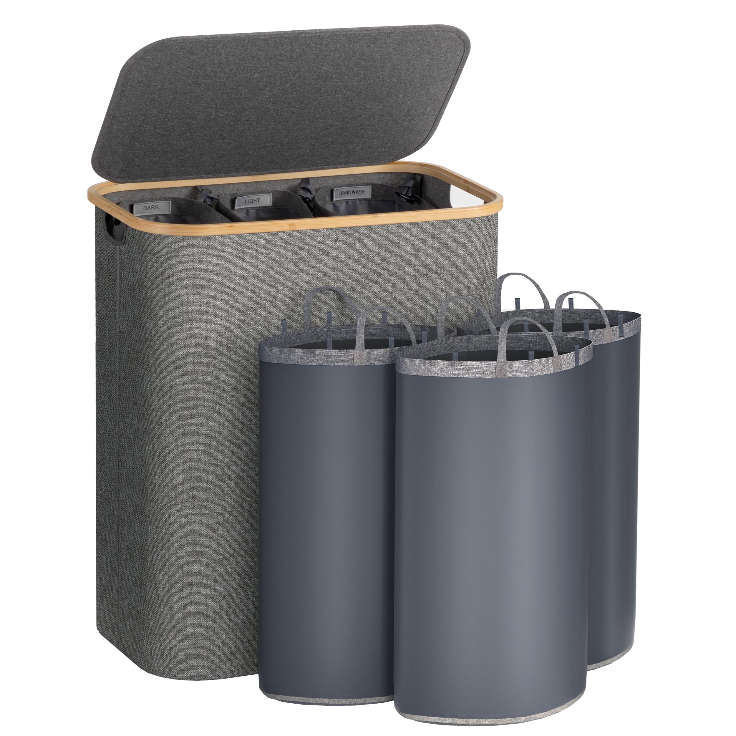 JASODI Laundry Hamper with Lid, 160L Extra Large Laundry Basket 3 Section Dirty Clothes Hamper for Laundry with Removable Laundry Bags