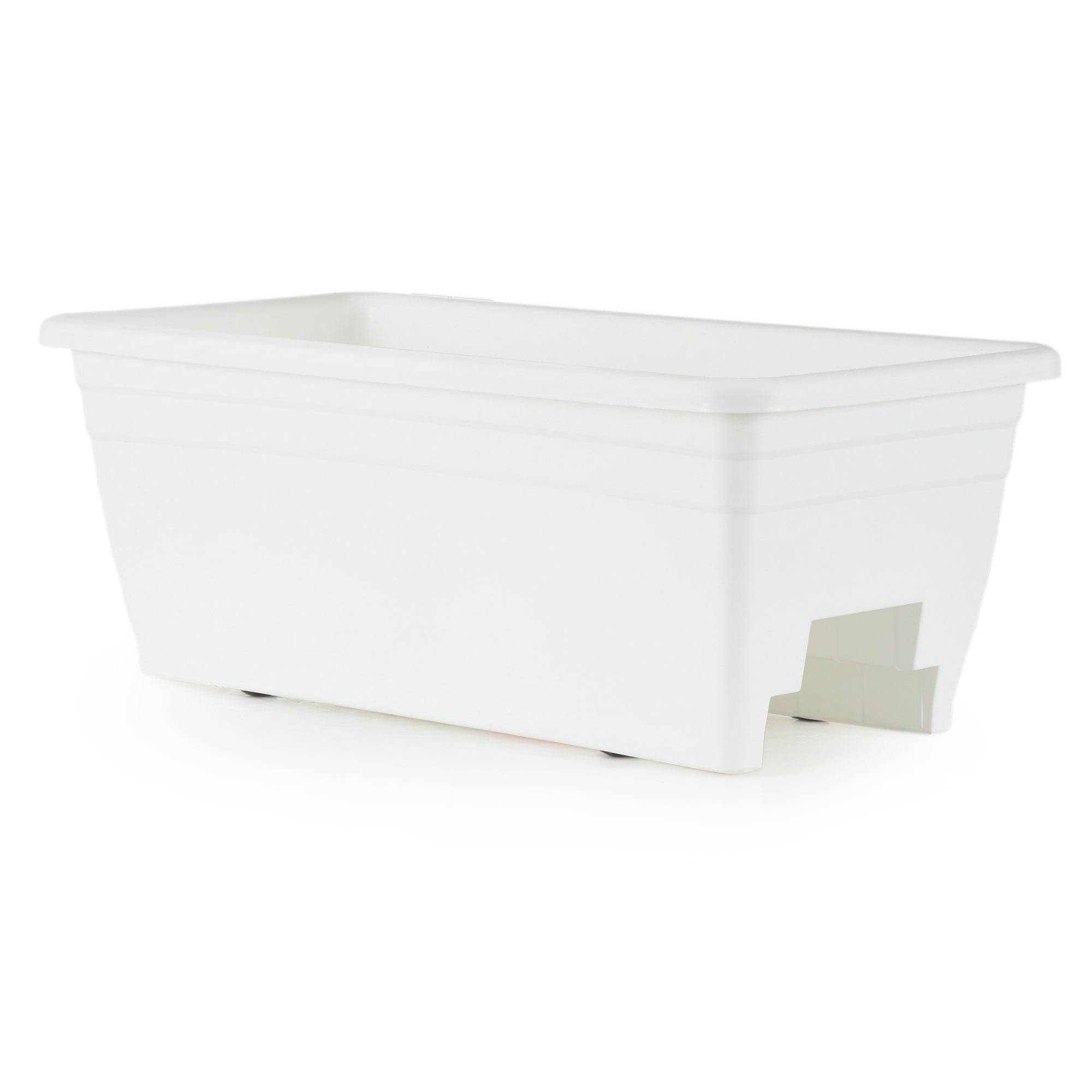 White 24-Inch Plastic Deck Rail Planter Box with Drainage Plugs