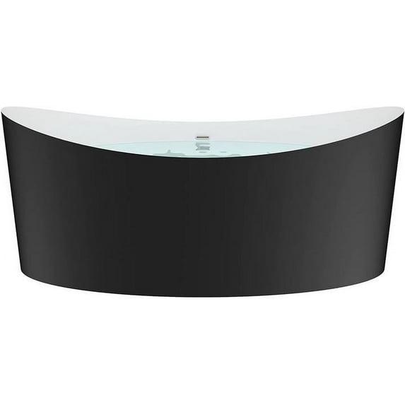 HEATGENE 68.5 Inches Acrylic Freestanding Bathtub Oval Modern Bathtub Contemporary Soaking Tub Easy to Install UPC Certified Drain & Overflow Assembly Included, Black