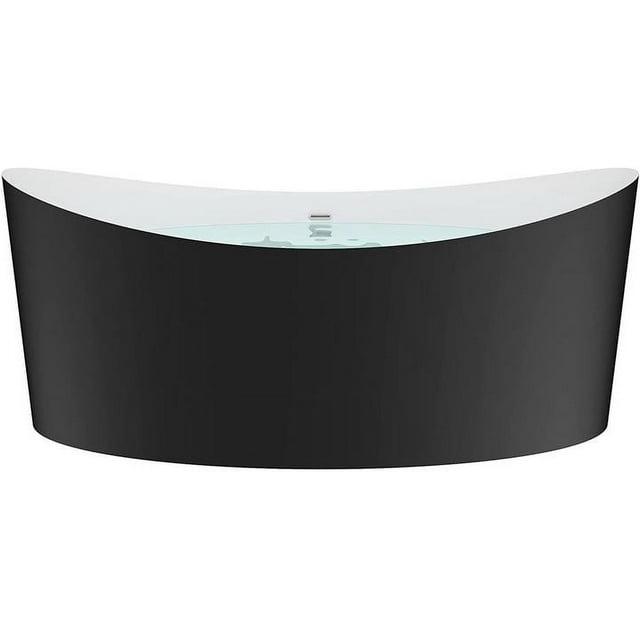 HEATGENE 68.5 Inches Acrylic Freestanding Bathtub Oval Modern Bathtub Contemporary Soaking Tub Easy to Install UPC Certified Drain & Overflow Assembly Included, Black