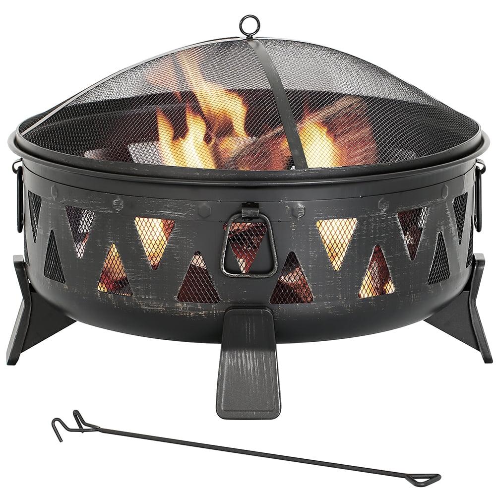 30" Black Steel Round Wood-Burning Fire Pit