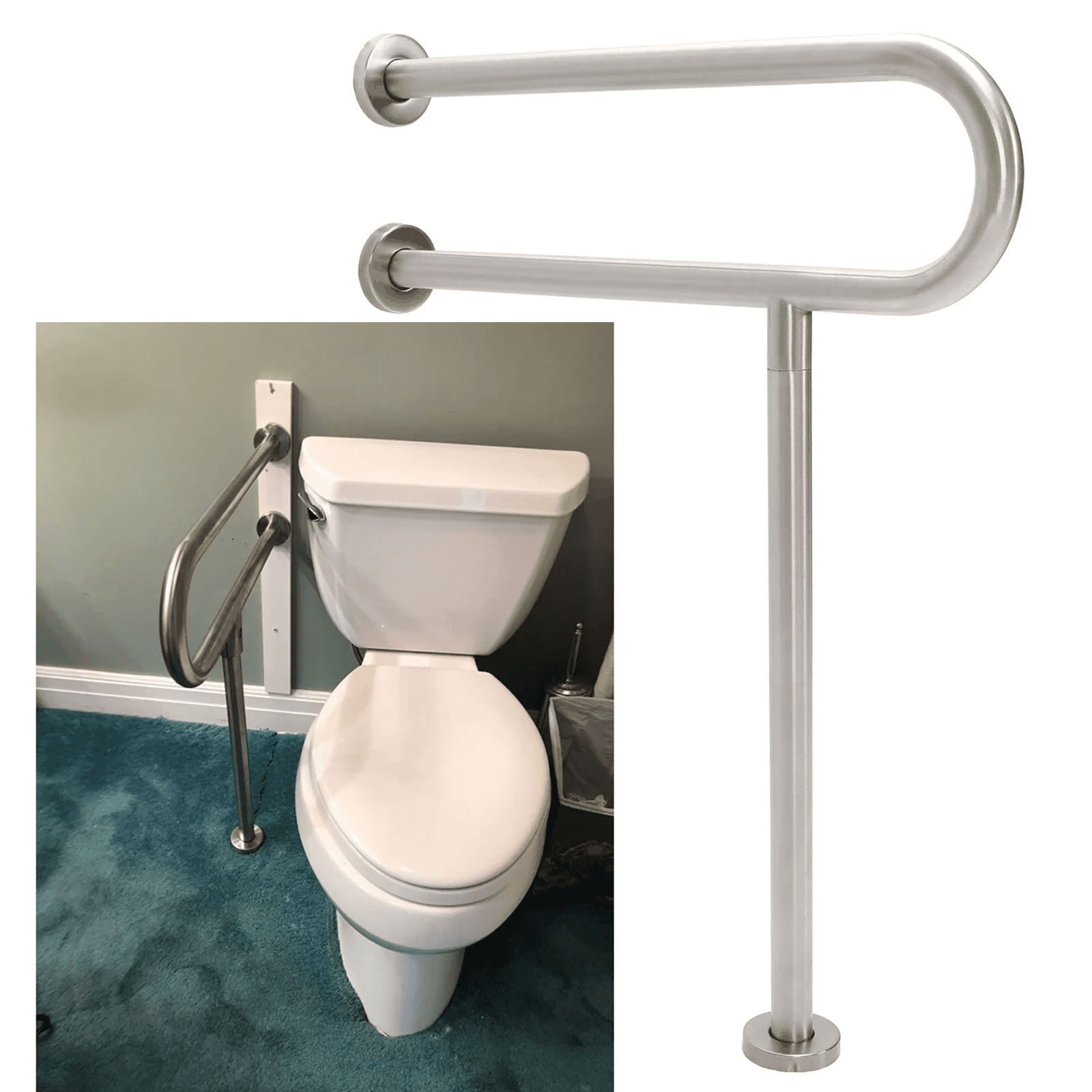 24" Polished Stainless Steel Handicap Toilet Handrail