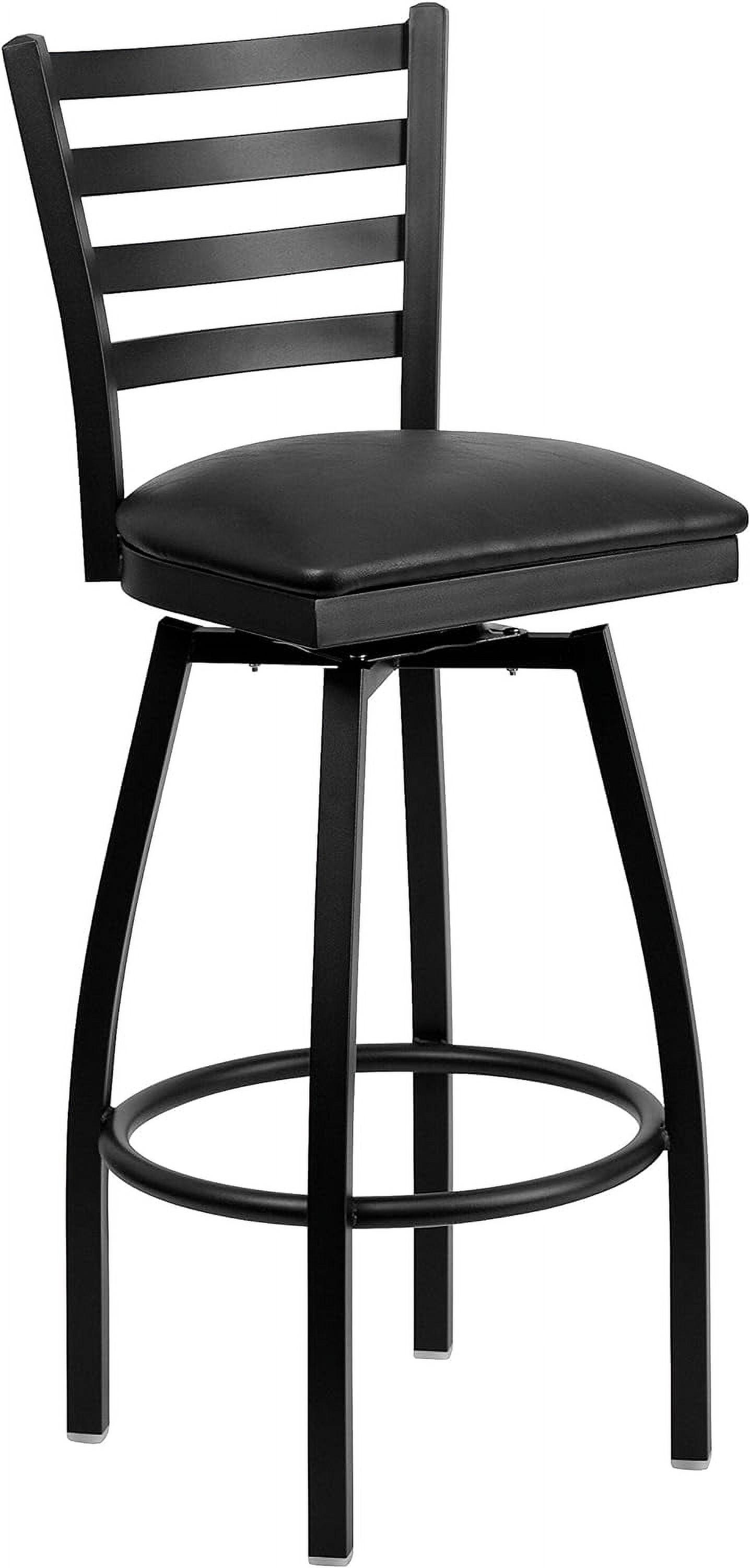 Essential Swivel Black Vinyl & Metal Barstool with Ladder Back