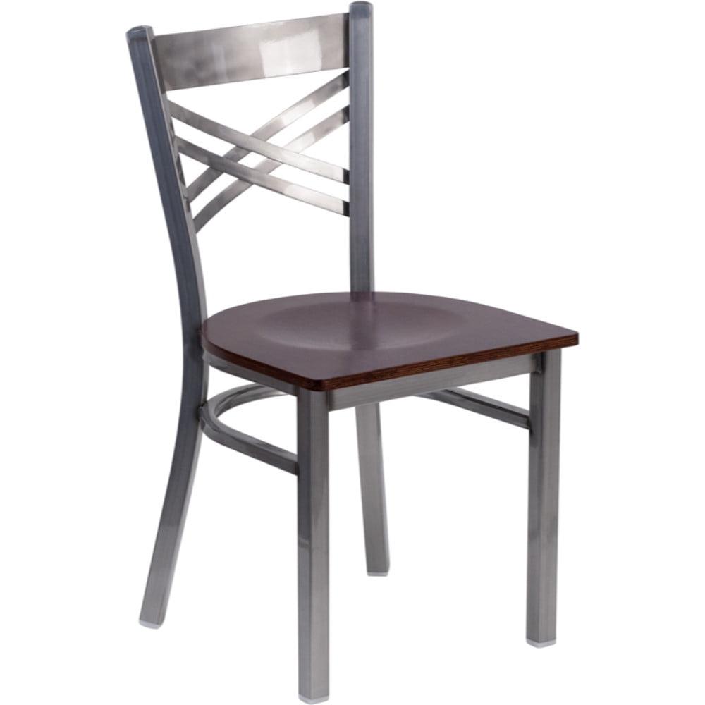 32'' Clear Coated Steel & Walnut Wood Cross Back Side Chair