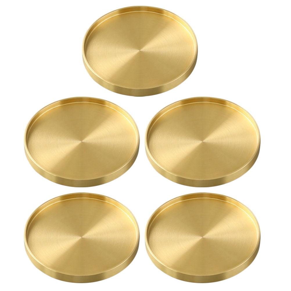 HERFIER 5pcs Copper Cup Coasters Cup Mats Saucers Teacup Storage Holder Coffee Cup Mats 2.59x2.59x0.24in