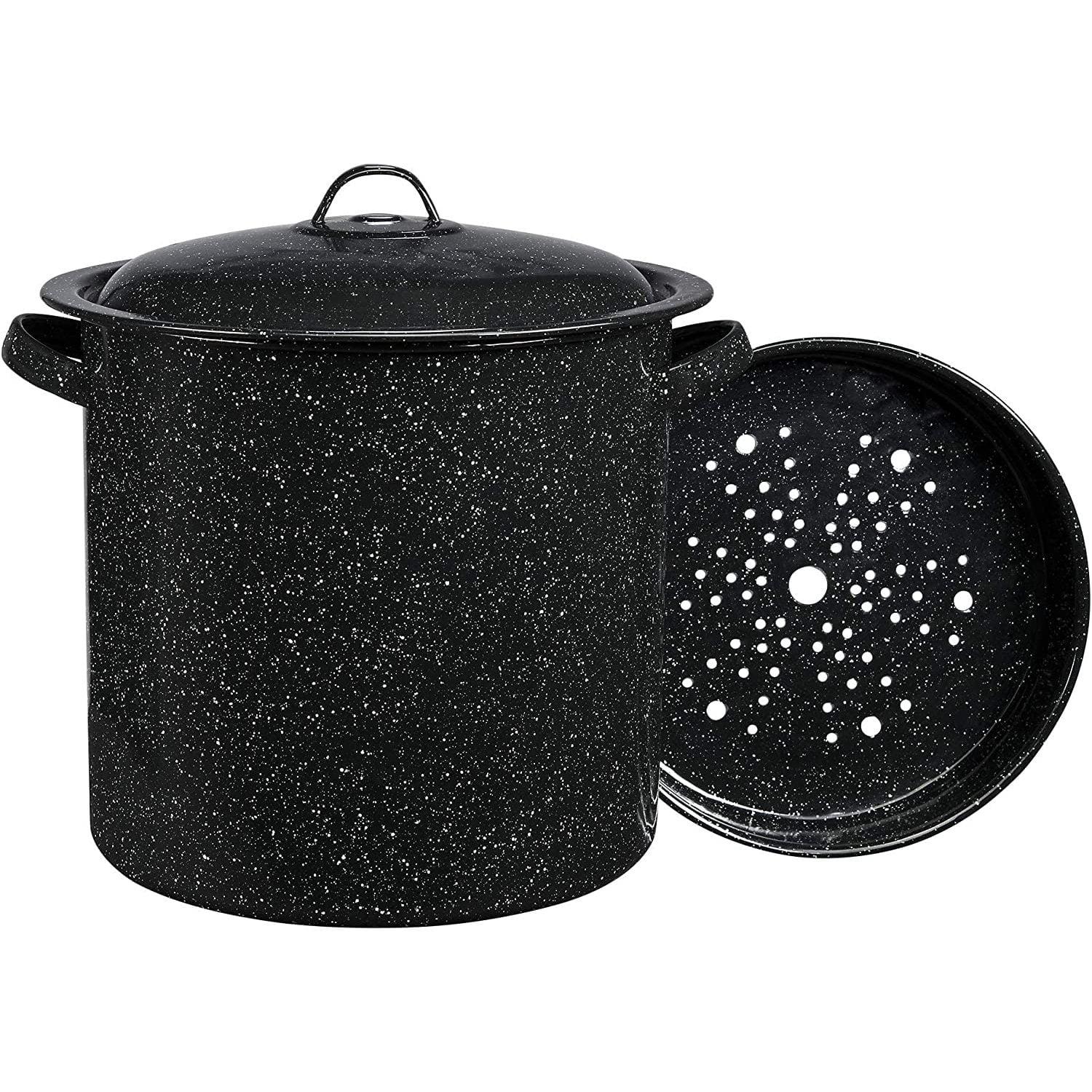 Granite Aluminum 15.5 Qt Black Pot with Basket Insert